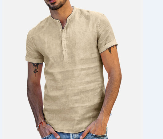 Camisa de Manga Corta en Algodón y Lino para Hombre - Image 11
