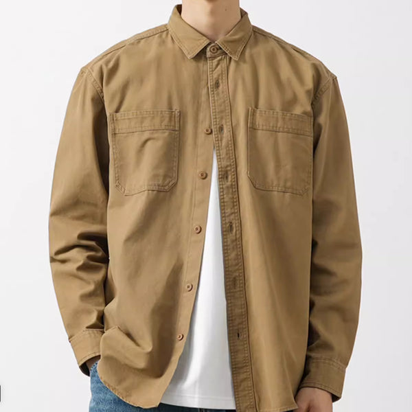 Camisa Casual Retro de Algodón Puro para Hombre - Gris Elegante
