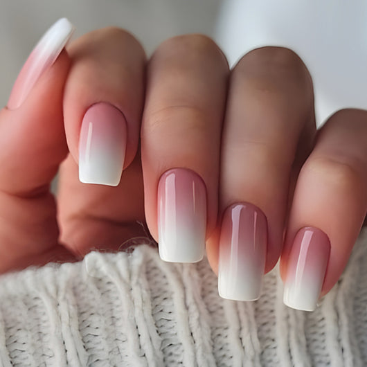 Uñas Postizas Degradado Rosa y Blanco Desmontables