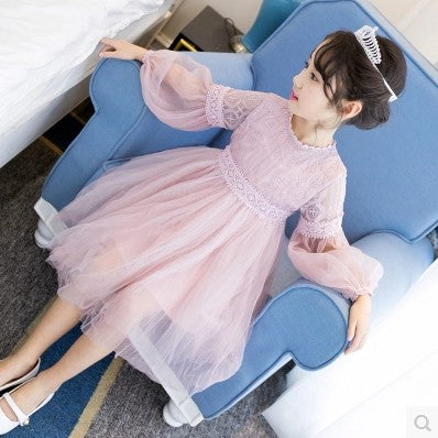 Vestido Princesa Niña Manga Larga Otoño - Encaje Elegante - Image 6