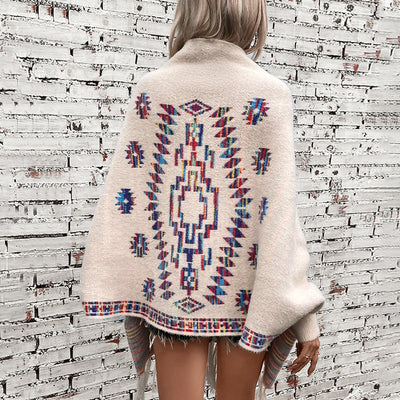 Rebozo Étnico Geométrico Pop con Borlas Artesanales - Image 3