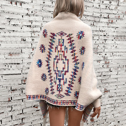 Rebozo Étnico Geométrico Pop con Borlas Artesanales - Image 3