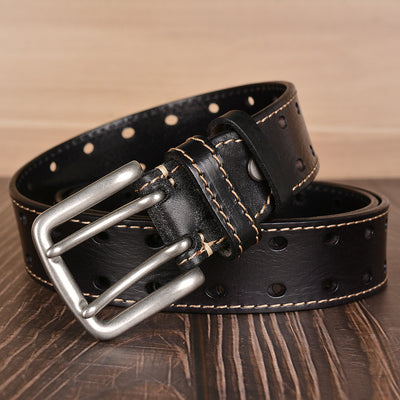 Cinturón de Cuero Genuino con Hebilla Doble Pasador - Estilo Casual para Hombre - Image 4