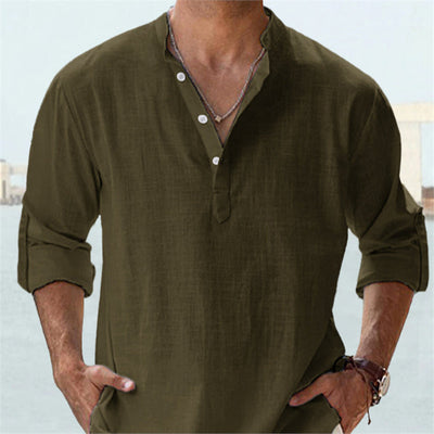 Camisa Casual Suelta de Algodón Manga Larga Color Sólido para Hombre - Image 3