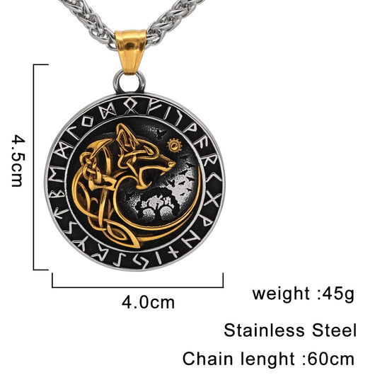 Collar Colgante Cabeza de Lobo Viking con Runas Nórdicas para Hombre - Image 10