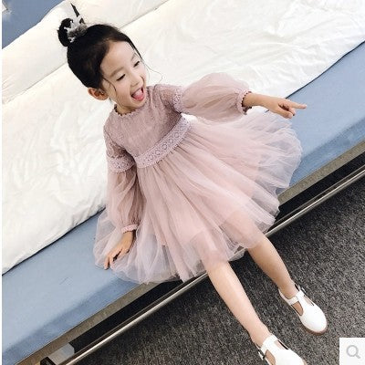Vestido Princesa Niña Manga Larga Otoño - Encaje Elegante - Image 3