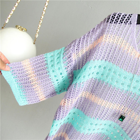 Suéter Rayado Holgado con Protección Solar para Mujer - Image 14