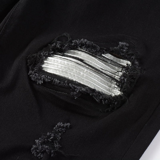 Jeans Slim Fit Rotos con Parches Plateados para Hombre - Image 4