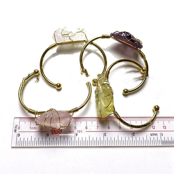 Pulsera de Cristal Natural en Bruto con Alambre Dorado