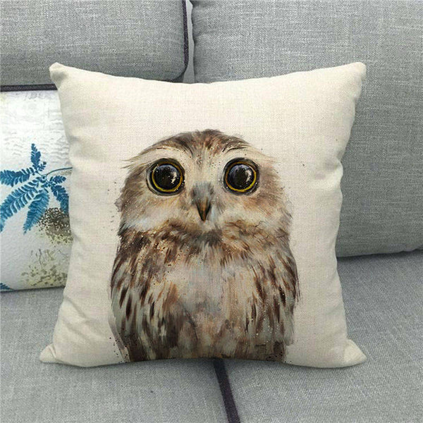 Funda de Almohada de Lino con Estampado de Búho