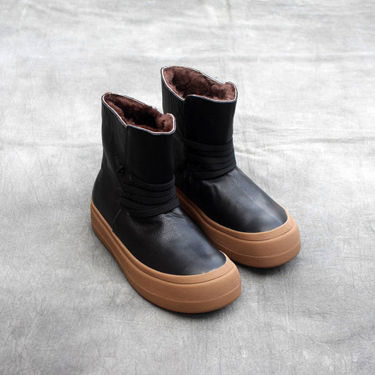 Botas de Cuero Genuino para Mujer con Punta Redonda Estilo Vintage - Image 12