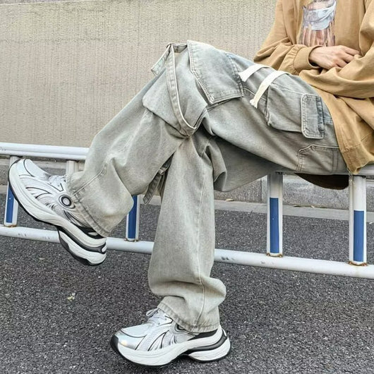 Pantalones Casuales Holgados Multibolsillos Lavado Industrial - Image 4