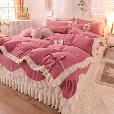 Juego de Cama Lujo Nude Princesa Durmiente con Encaje Floral - Juego de 4 Piezas - Image 27