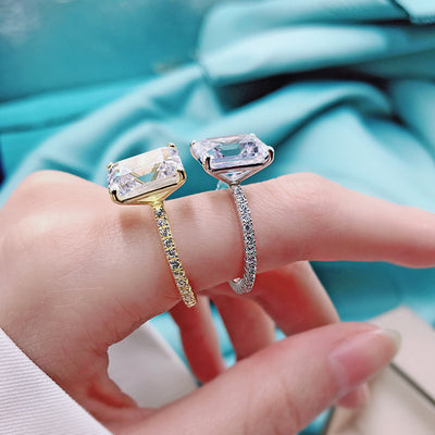 Anillo de Diamante Simulado Pagoda Rectangular Carbono Alto para Mujer