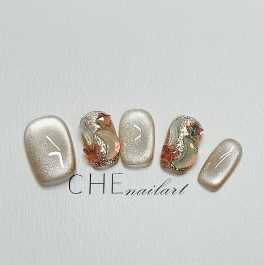 Uñas Postizas Cat's Eye Efecto Café con Leche - Image 2