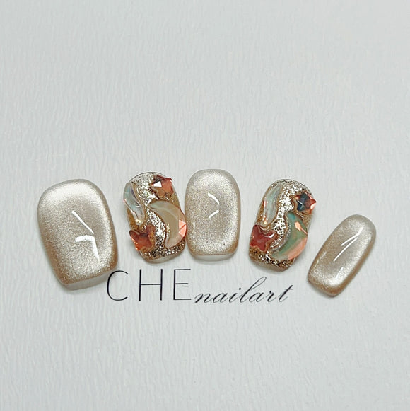 Uñas Postizas Cat's Eye Efecto Café con Leche