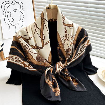 Pañuelo de Seda Twill Estampado 90cm con Anilla Cadena - Diseño Europeo y Americano - Image 2