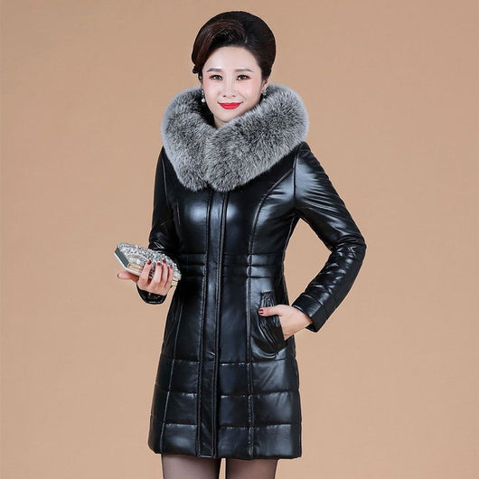 Chaqueta de Plumón en Cuero Genuino para Mujeres Maduras - Image 11