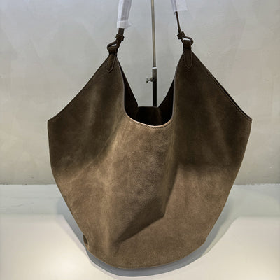 Bolso Bucket de Cuero Genuino Ante Esmerilado Gran Capacidad - Image 9
