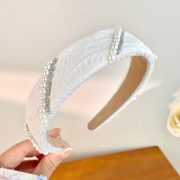 Bandas para Cabello y Cara con Perlas Mesh Floral Azul