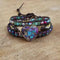 Pulsera de Cuero de Vaca con Tres Círculos Piedra Emperador y Cuentas