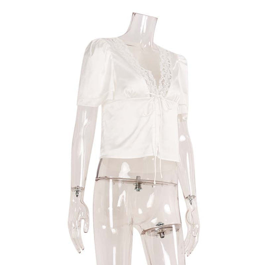Blusa Ajustada con Escote V y Detalles de Encaje - Image 16