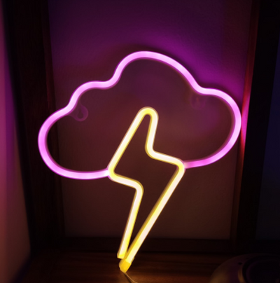 Lámpara Neon LED Nube con Rayo - Luz USB Recargable para Decoración