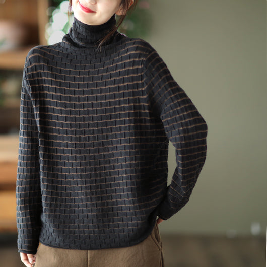 Blusa Cuello Alto Texturizada Retro para Mujer - Otoño Invierno - Image 11