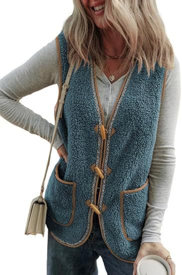 Chaleco Cardigan Sin Mangas de Contraste de Colores en Felpa para Mujer - Image 8