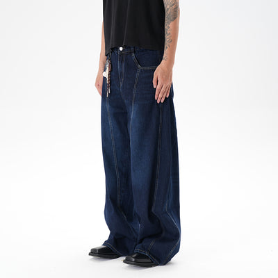Jeans Pantalón Ancho Azul Oscuro Desgastado Machete - Image 3