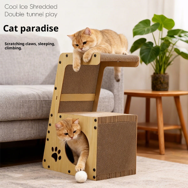 Rascador Multifuncional de Cartón Corrugado para Gatos con Entretenimiento Integrado