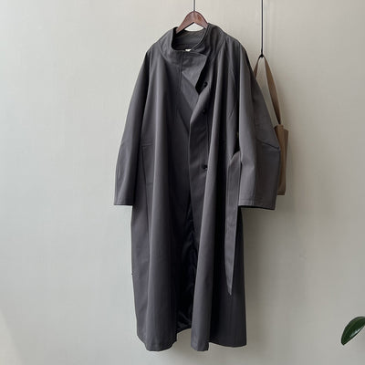 Abrigo Trinchera Largo Mujer Cuello Alzado Oversized Abotonado Simple - Image 7
