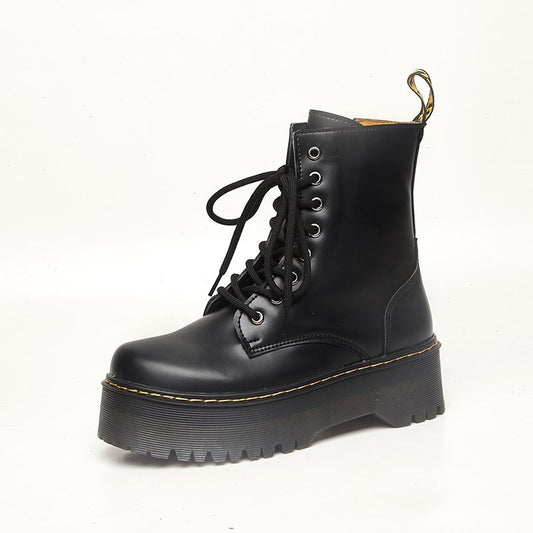 Botas Mujer Tacón Grueso Antideslizante Punta Redonda con Cordones - Image 2