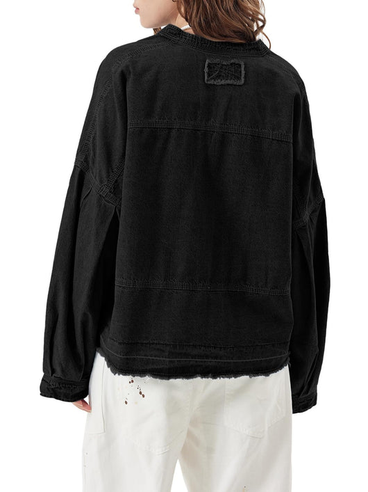 Blusa Denim Holgada de Cuello V y Manga Larga Versátil - Image 18