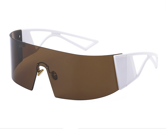 White one-piece cycling sunglasses with mirrored silver lenses and a sporty, futuristic design. - Image 4