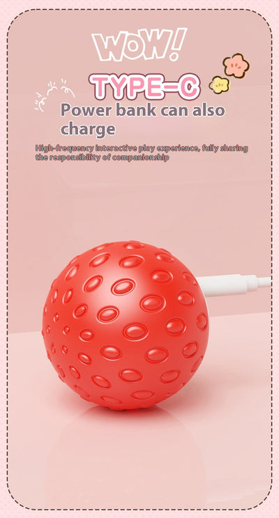 Green electric pet toy ball with a textured surface and a white strawberry-like design featuring a power button. - Image 21