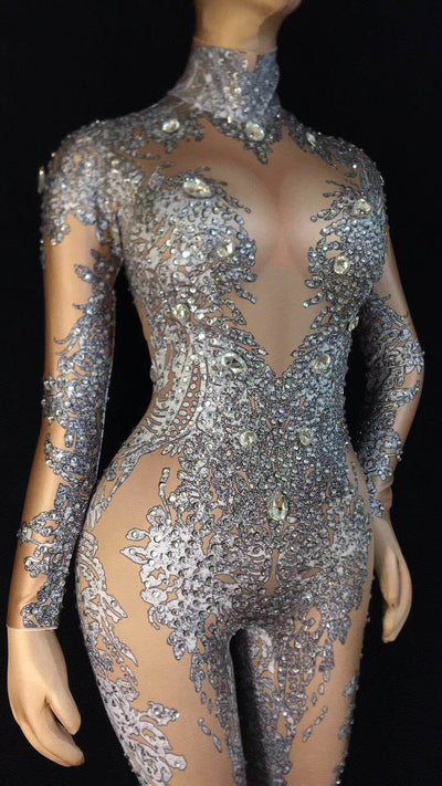 Traje de Baño Estampado Uva Blanco con Cristales Brillantes - Image 3