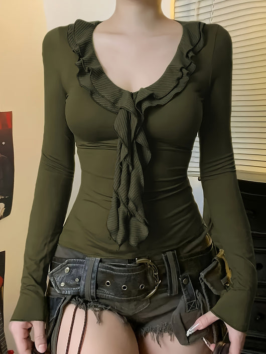 Suéter Vintage con Volantes y Mangas Largas Ajustadas para Mujer - Image 16