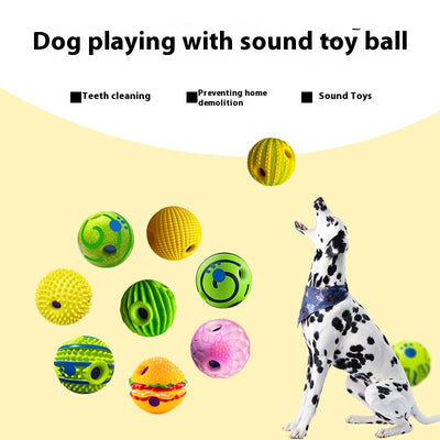 Yellow and green textured dog toy ball with food leakage holes, measuring 10cm in diameter.