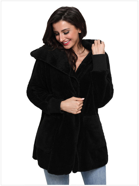 Chamarra Casual de Mujer con Capucha, Forro de Felpa Cálido y Color Sólido - Image 4