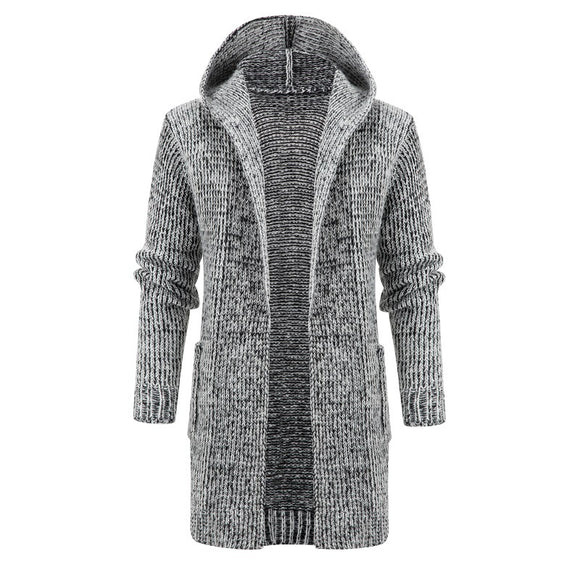 Cardigan Largo con Capucha y Botones de Cuerno