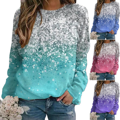 Camiseta Manga Larga Estampada Cuello Redondo para Mujer