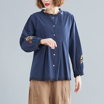 Blusa Oversized con Encaje Bordado en Cuello y Mangas Largas - Image 2