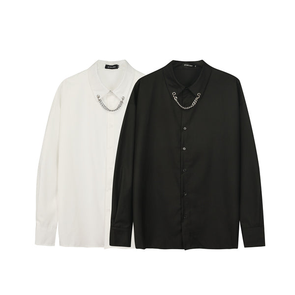 Camisa Suelta de Manga Larga con Cadena Colgante - Estilo Street Casual para Hombre