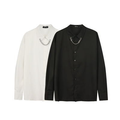 Camisa Suelta de Manga Larga con Cadena Colgante - Estilo Street Casual para Hombre
