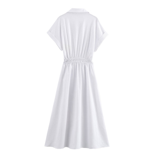 Vestido Camisero Midi de Lino Mezclado - Diseño Suelto y Versátil para Mujer