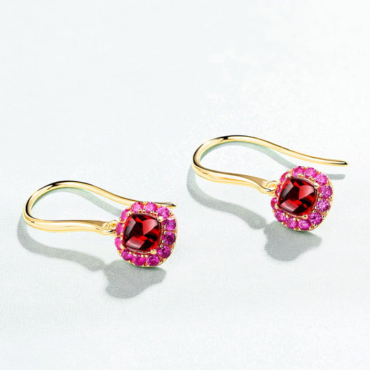 Aretes de Plata con Incrustación de Oro 9K y Granate Rojo - Image 7