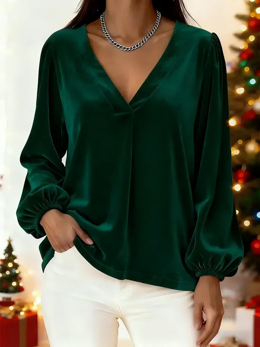 Blusa de Terciopelo con Cuello V y Mangas Linterna - Elegancia Luxuosa - Image 9