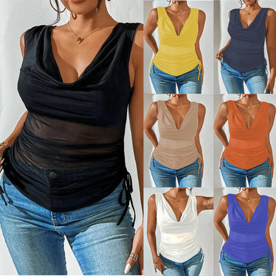 Top Crop Escotado Ajustado de Cintura Alta Sexy