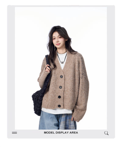 Cardigan de Punto Cuello V Mujer Estilo Relajado Suéter Holgado - Image 9